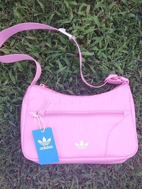 💕adidas Nylon Classic Shoulder Bag Pink / White, Lightweight, Medium